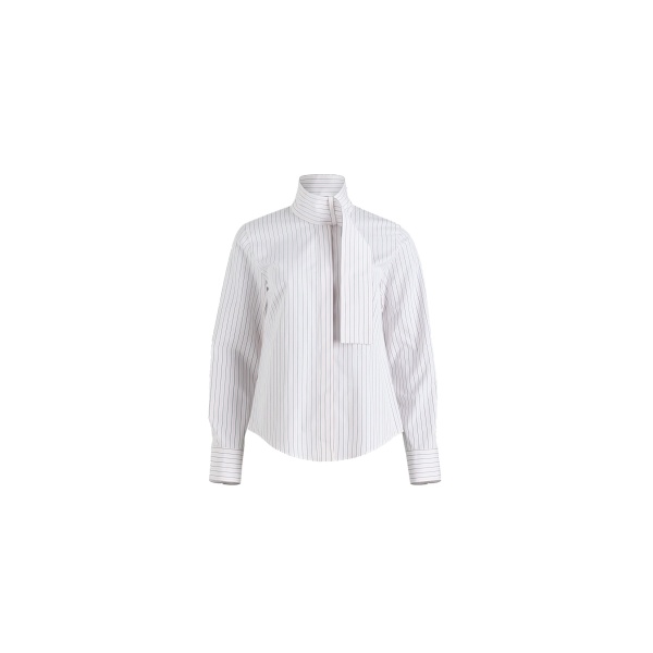 Patou Scarf collar blouse in Pink Pearl Stripes printed organic cotton poplin
