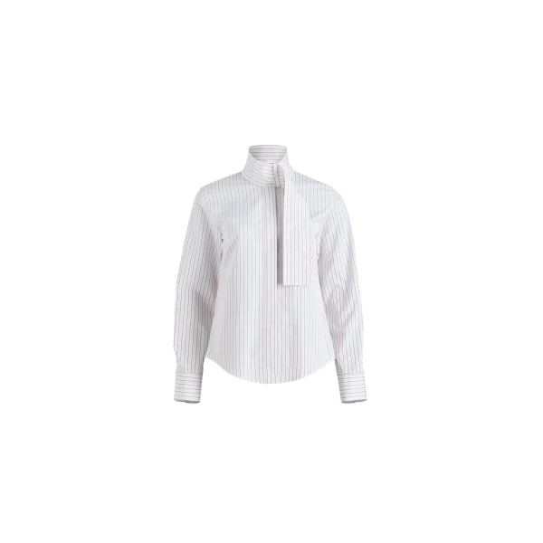 Patou Scarf collar blouse in Pink Pearl Stripes printed organic cotton poplin