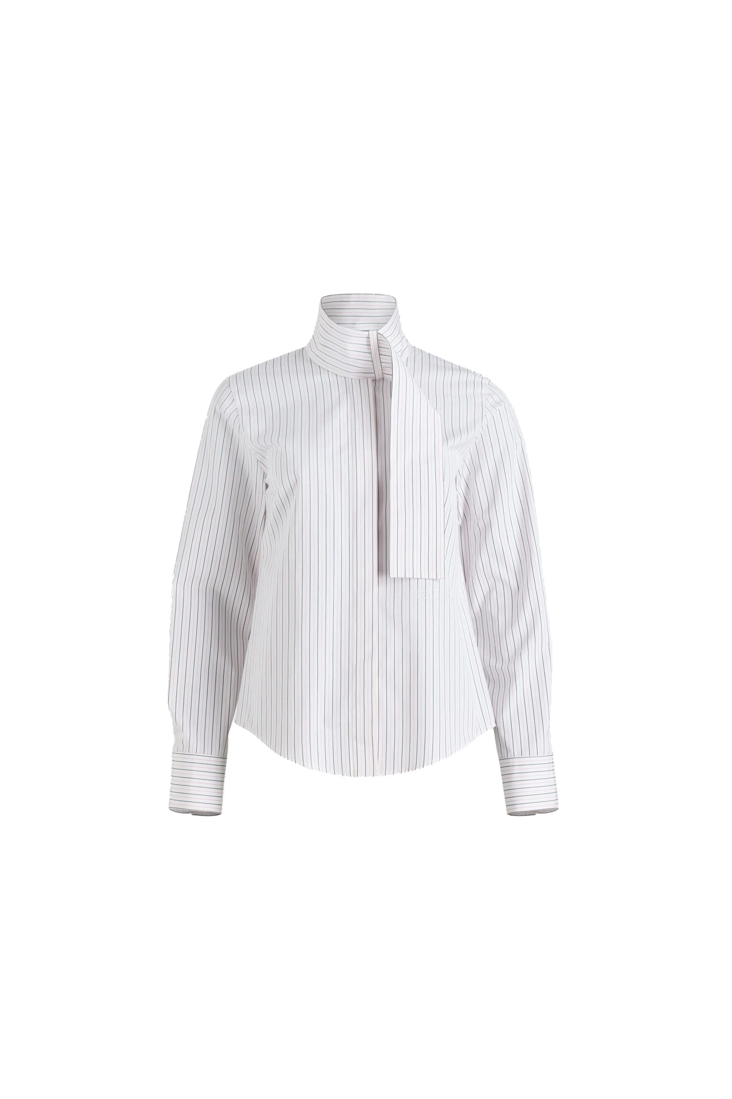 Patou Scarf collar blouse in Pink Pearl Stripes printed organic cotton poplin | Tops | Coveti Patou Scarf collar blouse in Pink Pearl Stripes printed organic cotton poplin