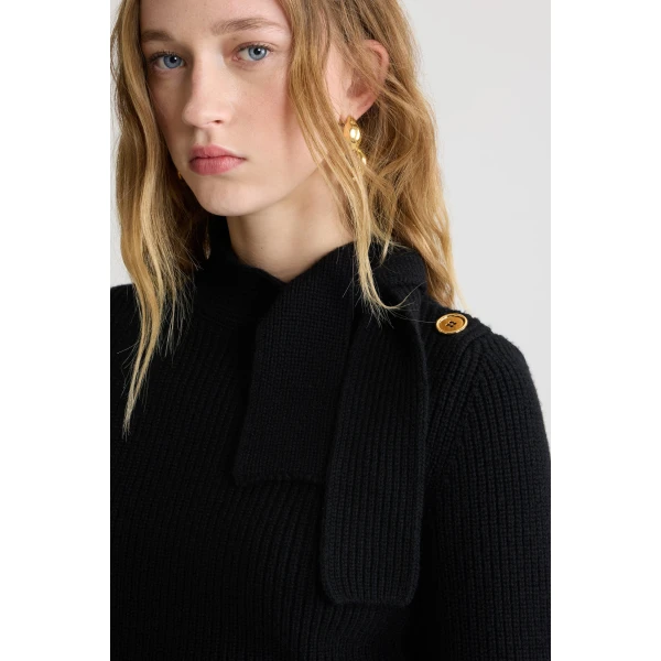 Scarf collar jumper in Black wool and cashmere - Image 4