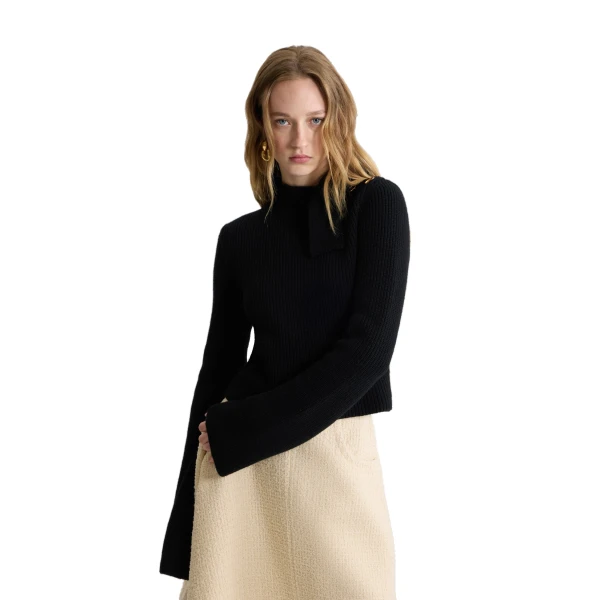 Scarf collar jumper in Black wool and cashmere - Image 5