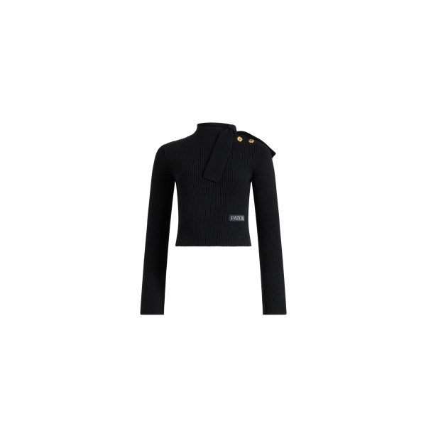 Patou Scarf collar jumper in Black wool and cashmere
