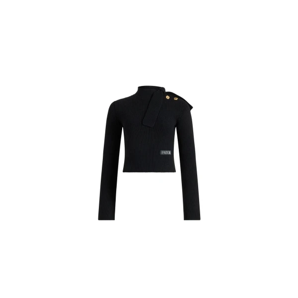 Scarf collar jumper in Black wool and cashmere