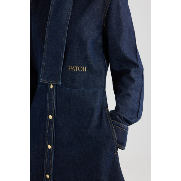 Scarf collar shirt dress in Blue Moon Rodeo cotton blend denim - Image 4