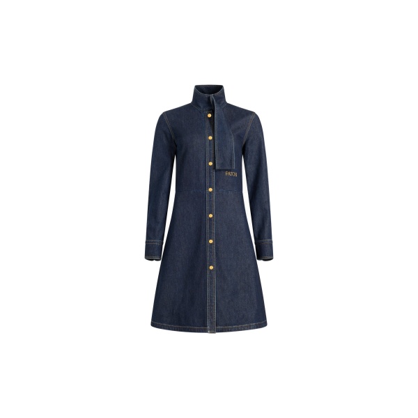 Patou Scarf collar shirt dress in Blue Moon Rodeo cotton blend denim
