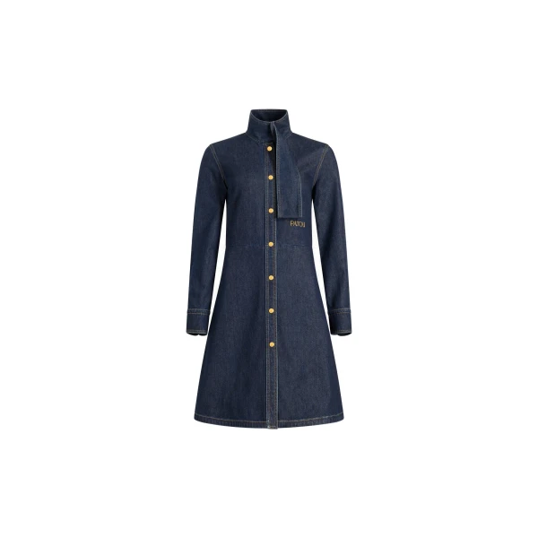 Scarf collar shirt dress in Blue Moon Rodeo cotton blend denim