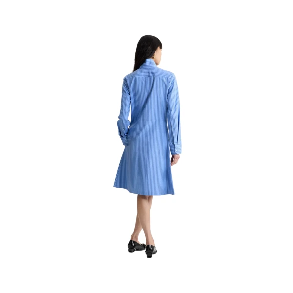 Scarf collar shirt dress in Ice Blue Stripes organic cotton poplin - Image 3