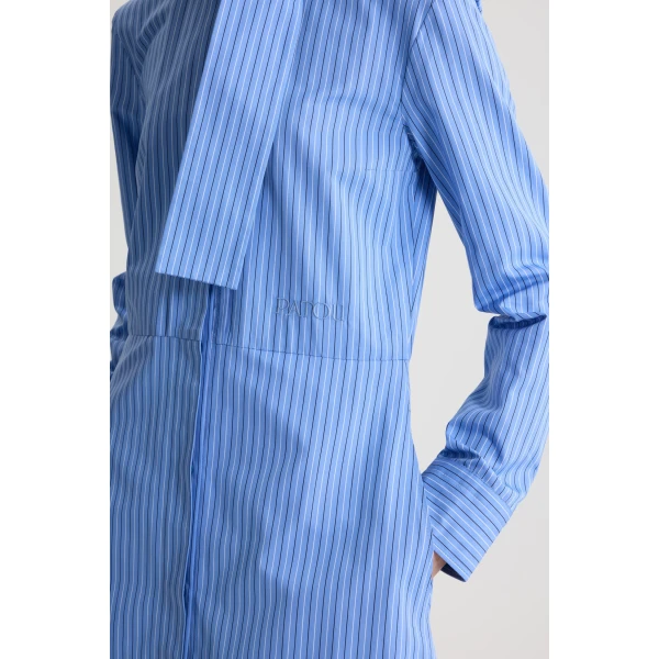 Scarf collar shirt dress in Ice Blue Stripes organic cotton poplin - Image 4