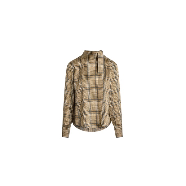 Patou Scarf collar top in Prince of Wales Print printed organic silk