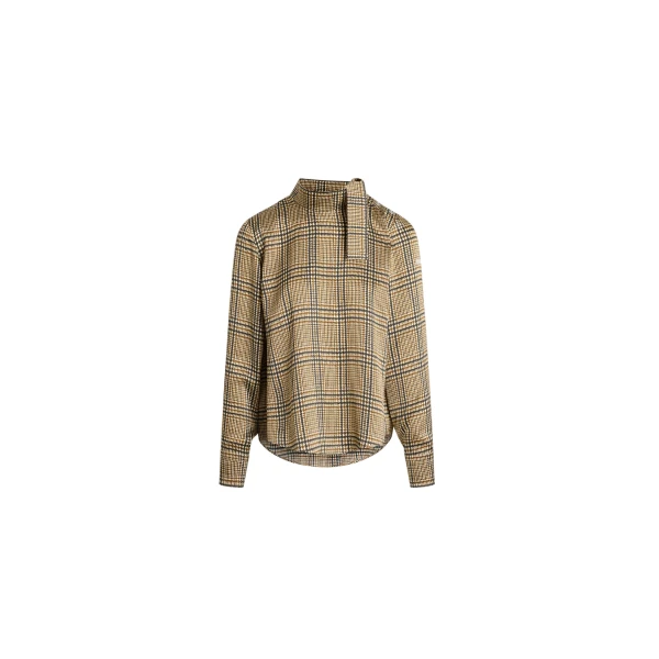 Patou Scarf collar top in Prince of Wales Print printed organic silk