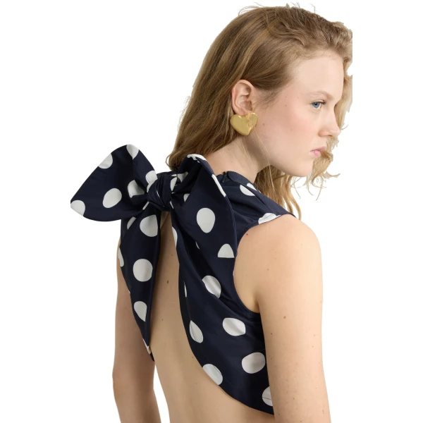 Scarf top in Navy Polka Dots printed recycled ottoman faille - Image 6