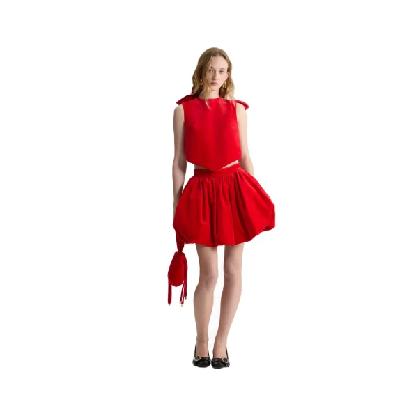 Scarf top in Red organic cotton velvet - Image 3