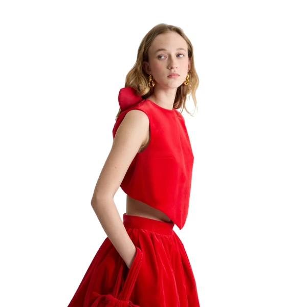 Scarf top in Red organic cotton velvet - Image 6