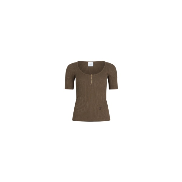 Patou Scoop neck t-shirt in Mocha ribbed organic cotton blend
