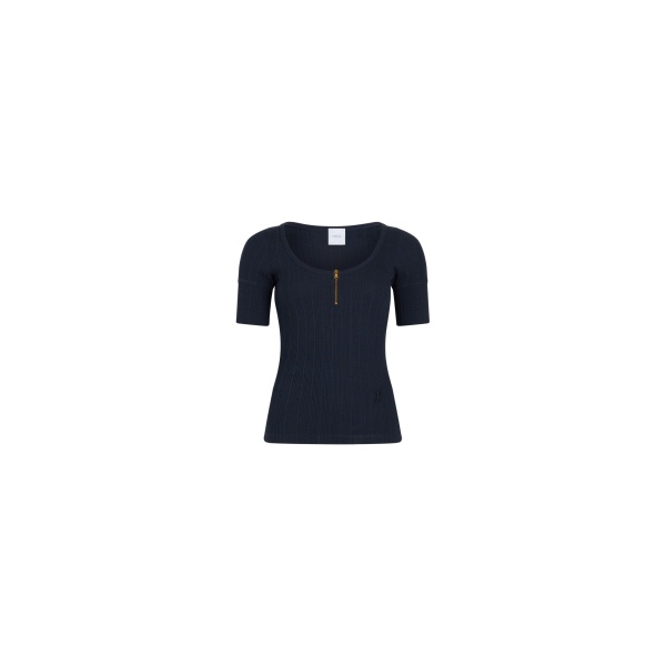 Patou Scoop neck t-shirt in Navy Black ribbed organic cotton blend