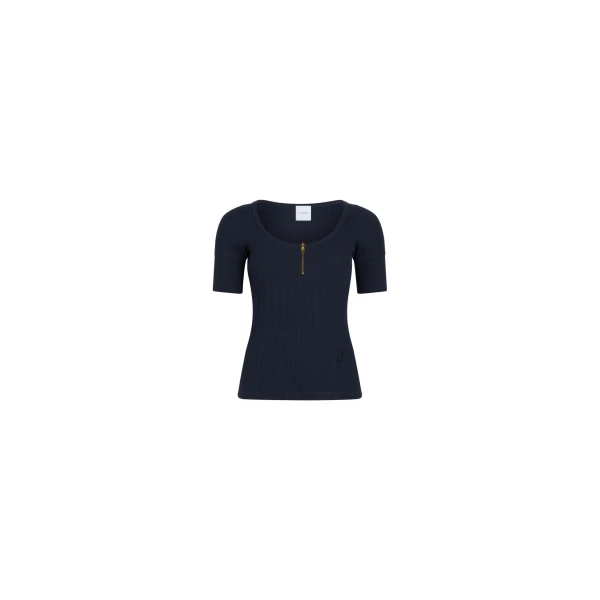 Scoop neck t-shirt in Navy Black ribbed organic cotton blend