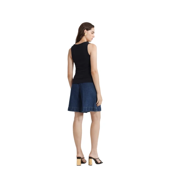 Scoop neck tank in Navy Black ribbed organic cotton blend - Image 3
