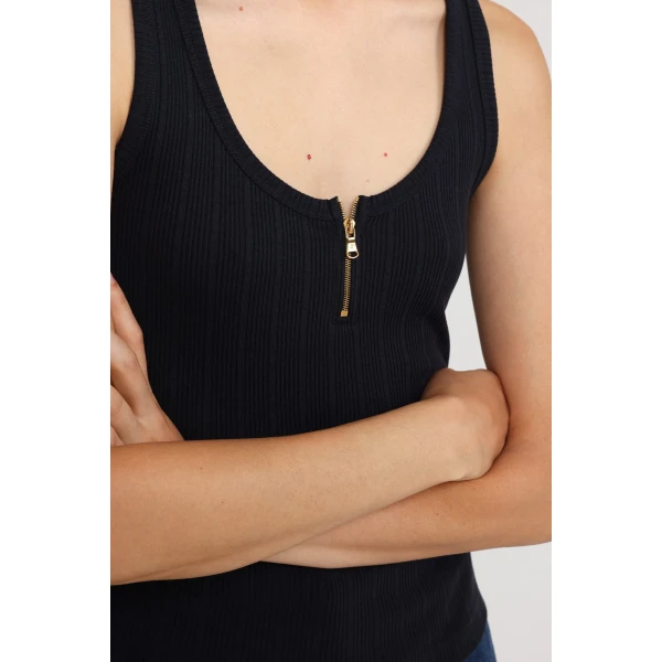 Scoop neck tank in Navy Black ribbed organic cotton blend - Image 5
