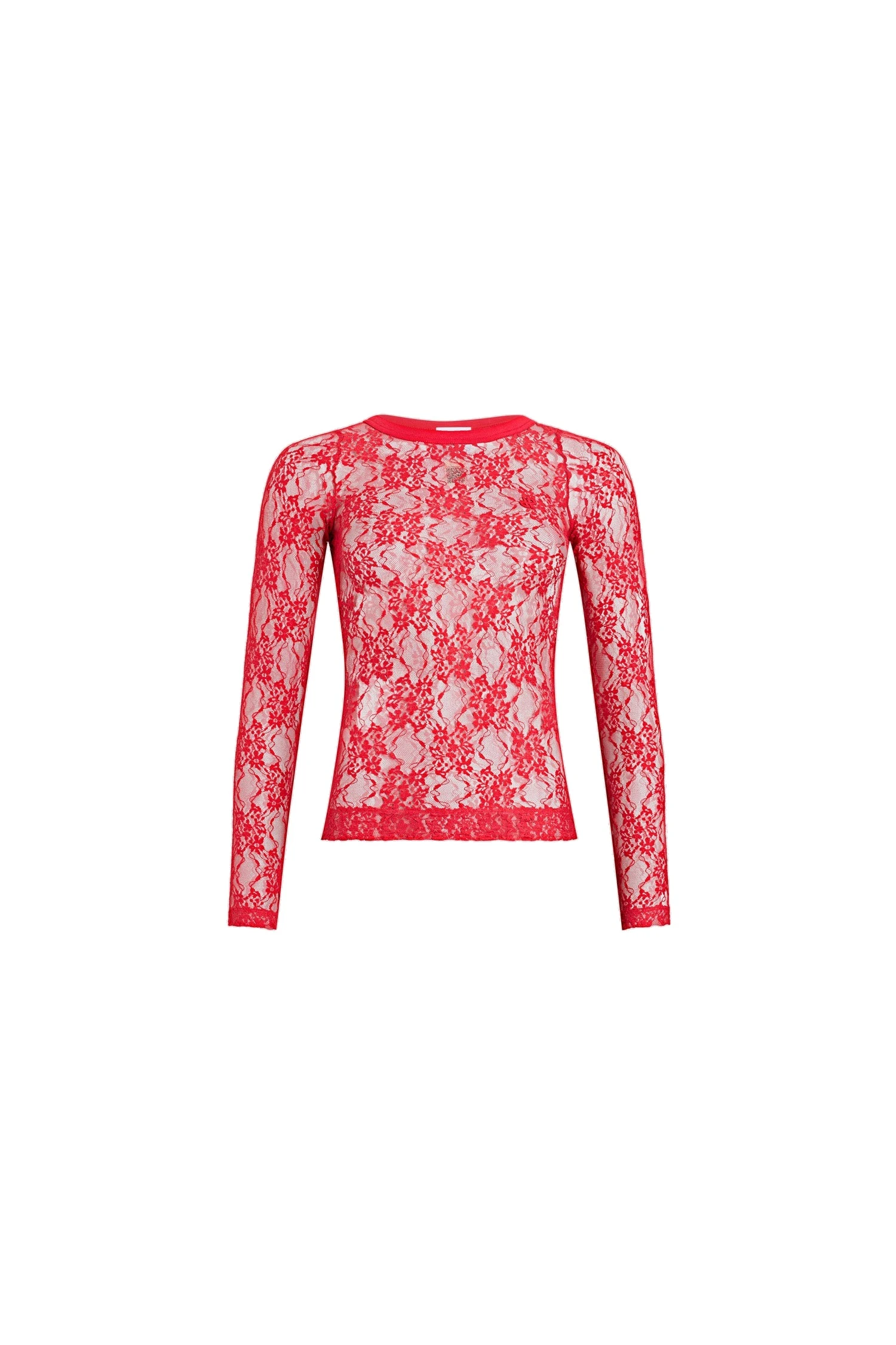 Patou Second skin top in lace jersey | Buy Designer Tops at Coveti Patou Second skin top in Babylone Red lace jersey