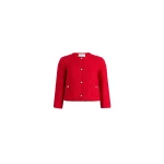 Patou Short collarless jacket in No Label Scarlet Red sustainable wool blend tweed