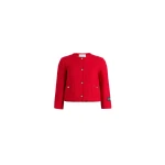 Patou Short collarless jacket in Scarlet Red sustainable wool blend tweed