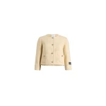 Patou Short collarless jacket in Snowberry White sustainable wool blend tweed