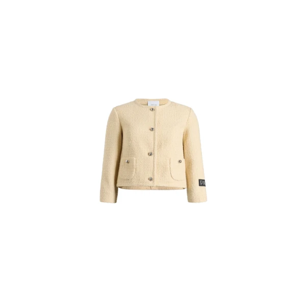 Patou Short collarless jacket in Snowberry White sustainable wool blend tweed