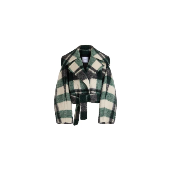 Short oversize coat in Pine Winter Tartan wool blend - Image 2