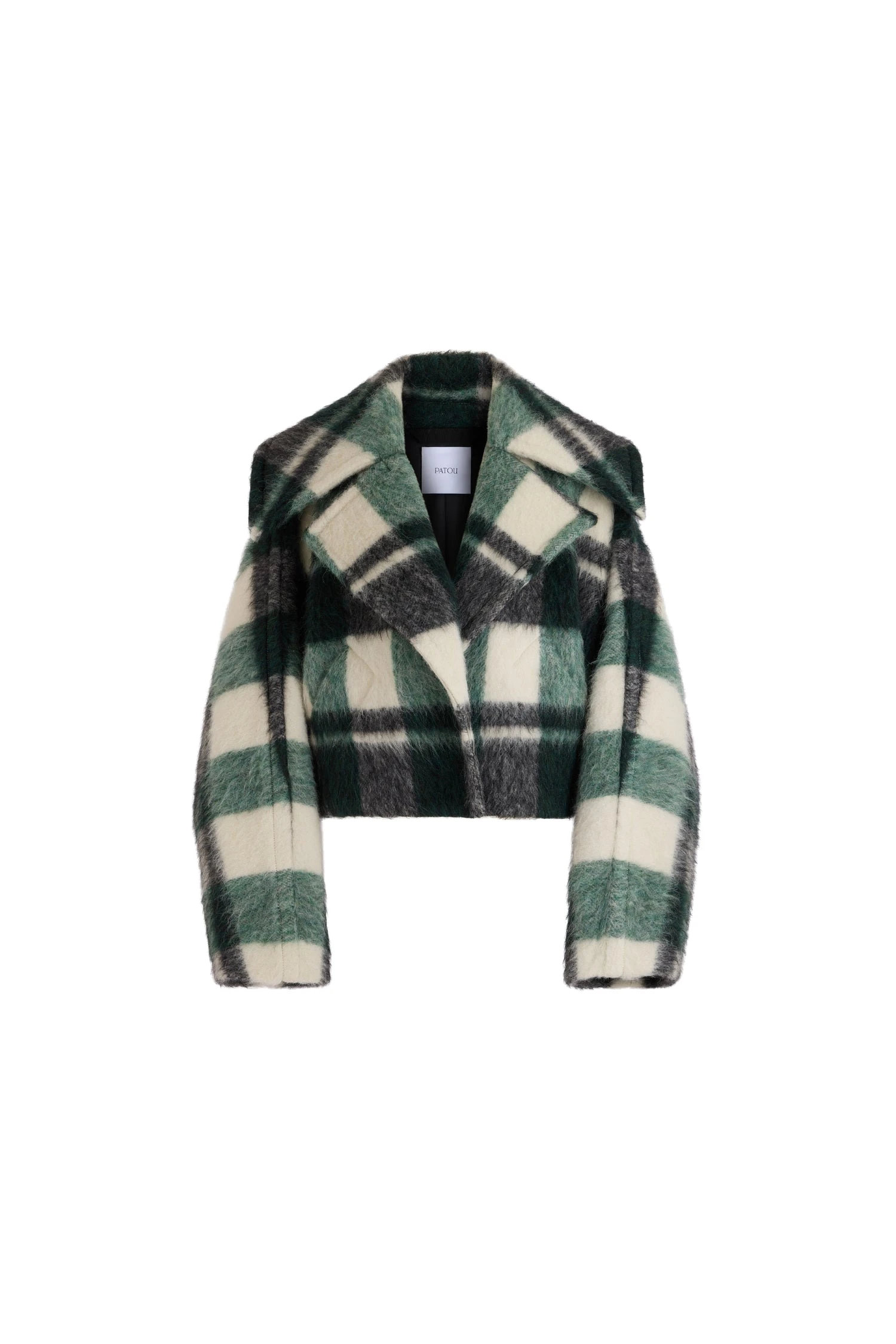 Patou Short oversize coat in Pine Winter Tartan wool blend | Coats | Coveti Patou Short oversize coat in Pine Winter Tartan wool blend