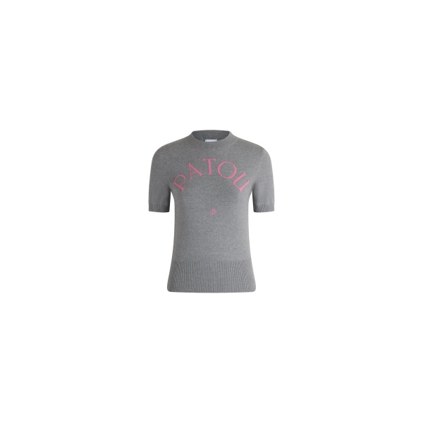 Patou Short-sleeve sweater in Frosted Stone blended cotton