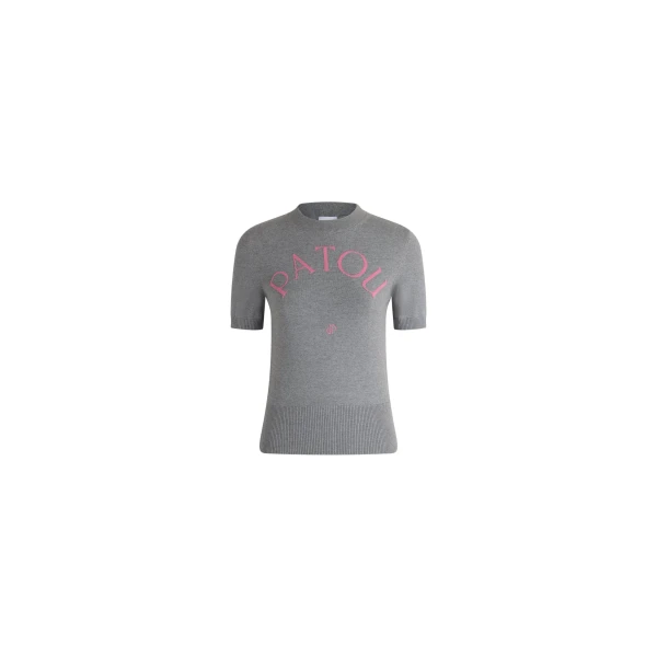 Patou Short-sleeve sweater in Frosted Stone blended cotton