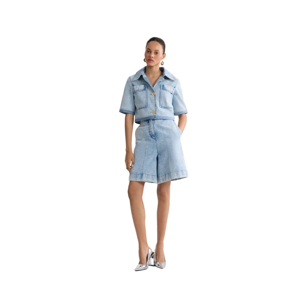 Short-sleeved cotton blend jacket in Riviera Sky Blue - Image 2