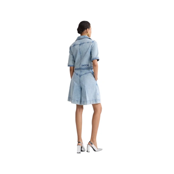 Short-sleeved cotton blend jacket in Riviera Sky Blue - Image 3