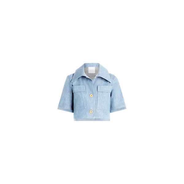 Patou Short-sleeved cotton blend jacket in Riviera Sky Blue