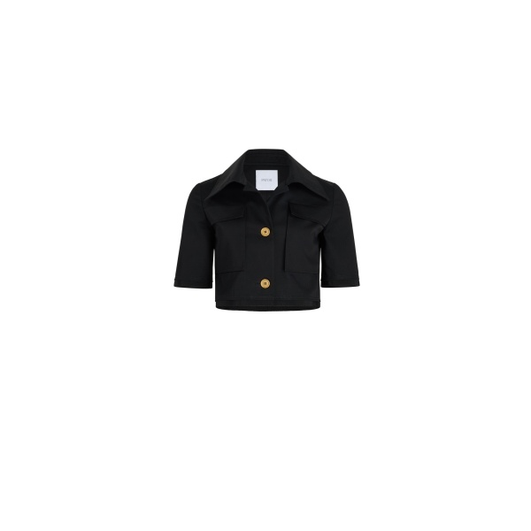 Patou Short-sleeved cropped jacket in Black organic cotton gabardine