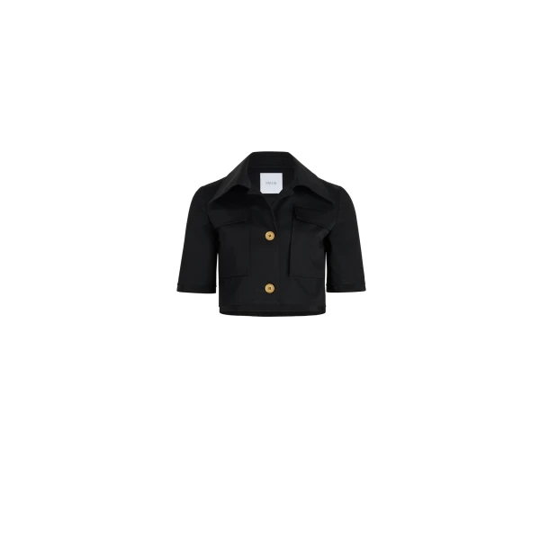 Patou Short-sleeved cropped jacket in Black organic cotton gabardine