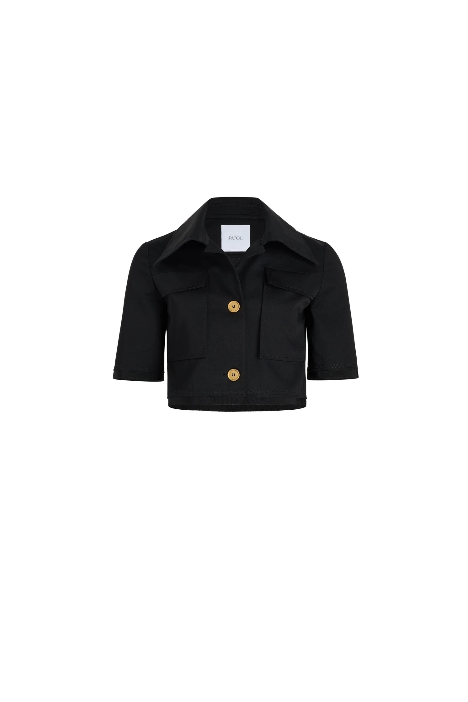 Patou Short-sleeved cropped jacket in organic cotton | Coveti Patou Short-sleeved cropped jacket in Black organic cotton gabardine
