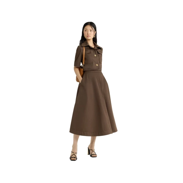 Short-sleeved cropped jacket in Java Brown organic cotton gabardine - Image 2