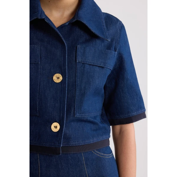 Short-sleeved cropped jacket in Rodeo Blue cotton denim - Image 4