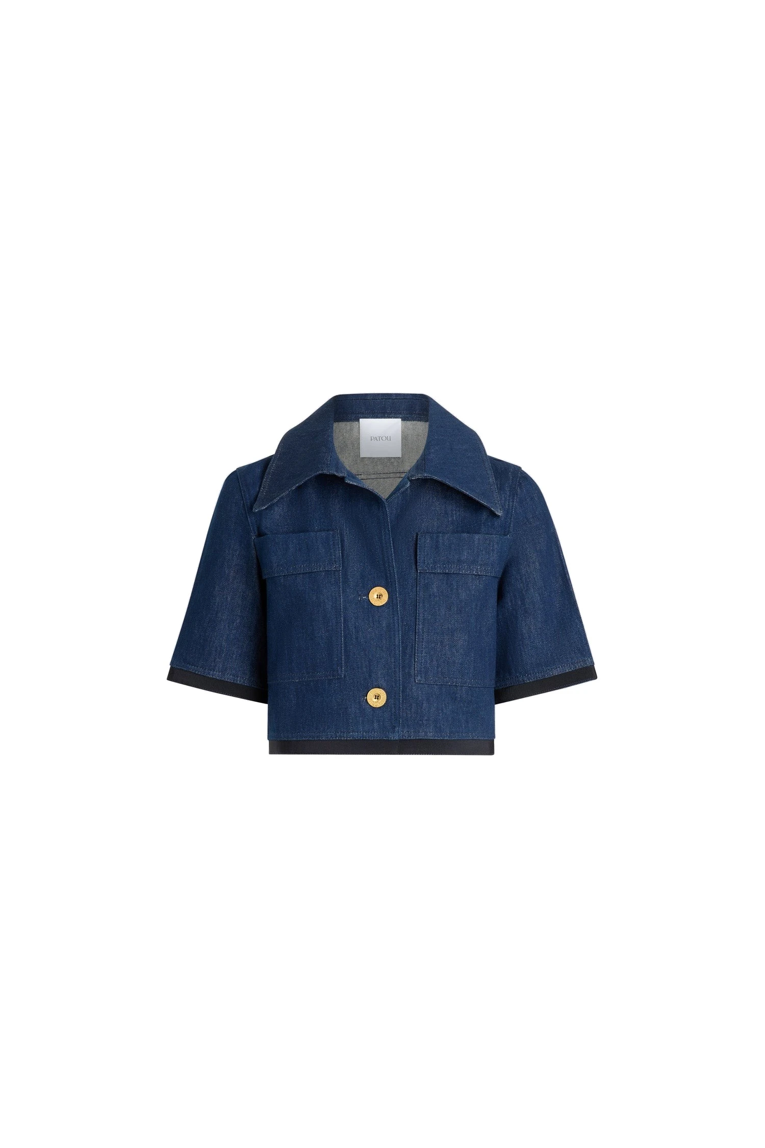 Patou Short-sleeved cropped jacket in Rodeo Blue cotton denim | Jackets | Coveti Patou Short-sleeved cropped jacket in Rodeo Blue cotton denim