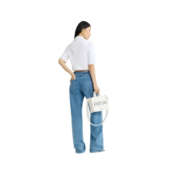 Short-sleeved cropped jacket in White organic cotton gabardine - Image 3