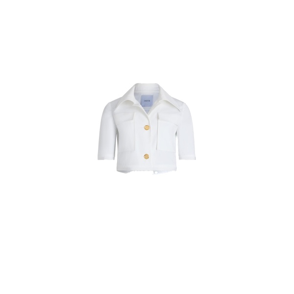 Patou Short-sleeved cropped jacket in White organic cotton gabardine