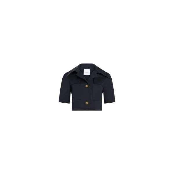 Short-sleeved organic cotton jacket in Night Blue