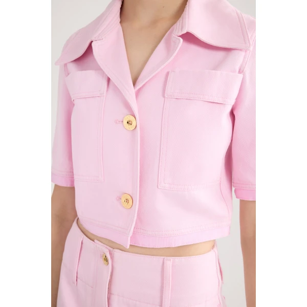Short-sleeved organic cotton jacket in Pink Sunset - Image 4