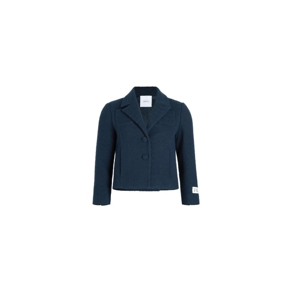Patou Short tailored jacket in Navy Black lightweight organic cotton tweed