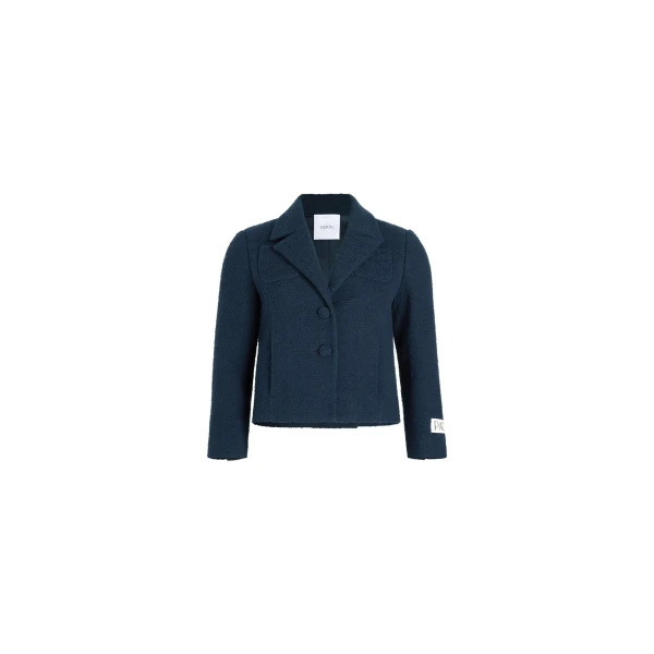 Short tailored jacket in Navy Black lightweight organic cotton tweed