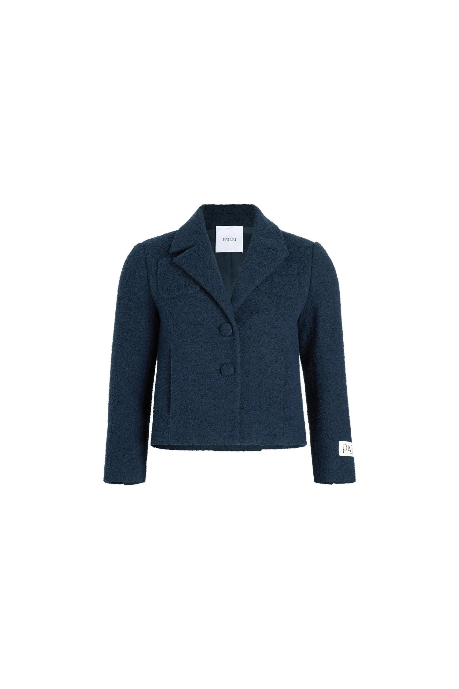 Patou Short tailored jacket in Navy Black lightweight organic cotton tweed | Jackets | Coveti Patou Short tailored jacket in Navy Black lightweight organic cotton tweed