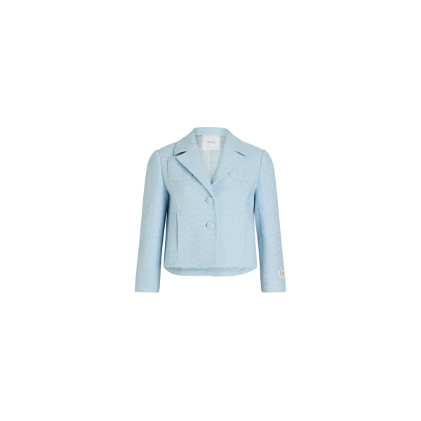 Short tailored jacket in Skylight Blue lightweight organic cotton tweed