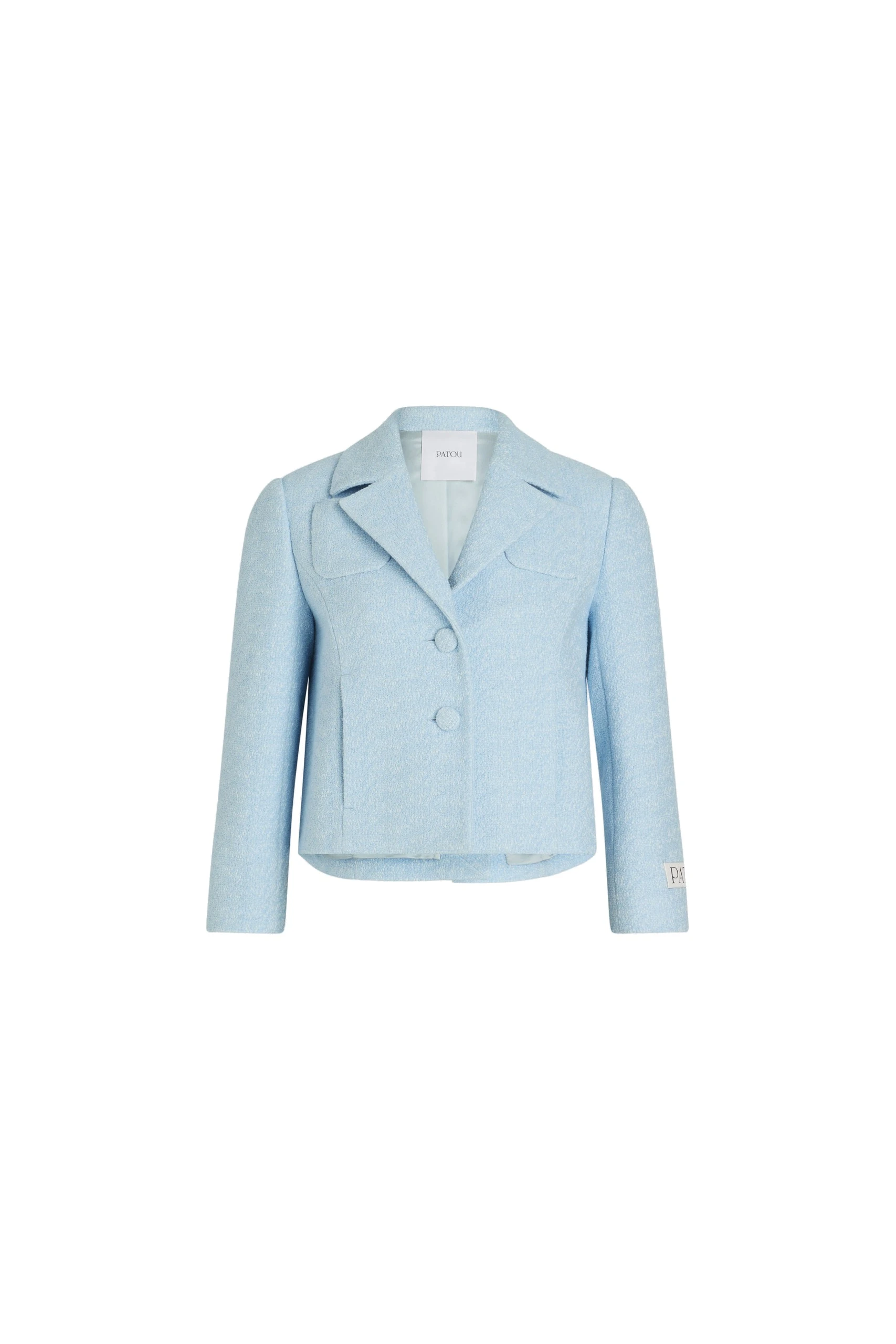 Patou Short tailored jacket in Skylight Blue lightweight organic cotton tweed | Jackets | Coveti Patou Short tailored jacket in Skylight Blue lightweight organic cotton tweed