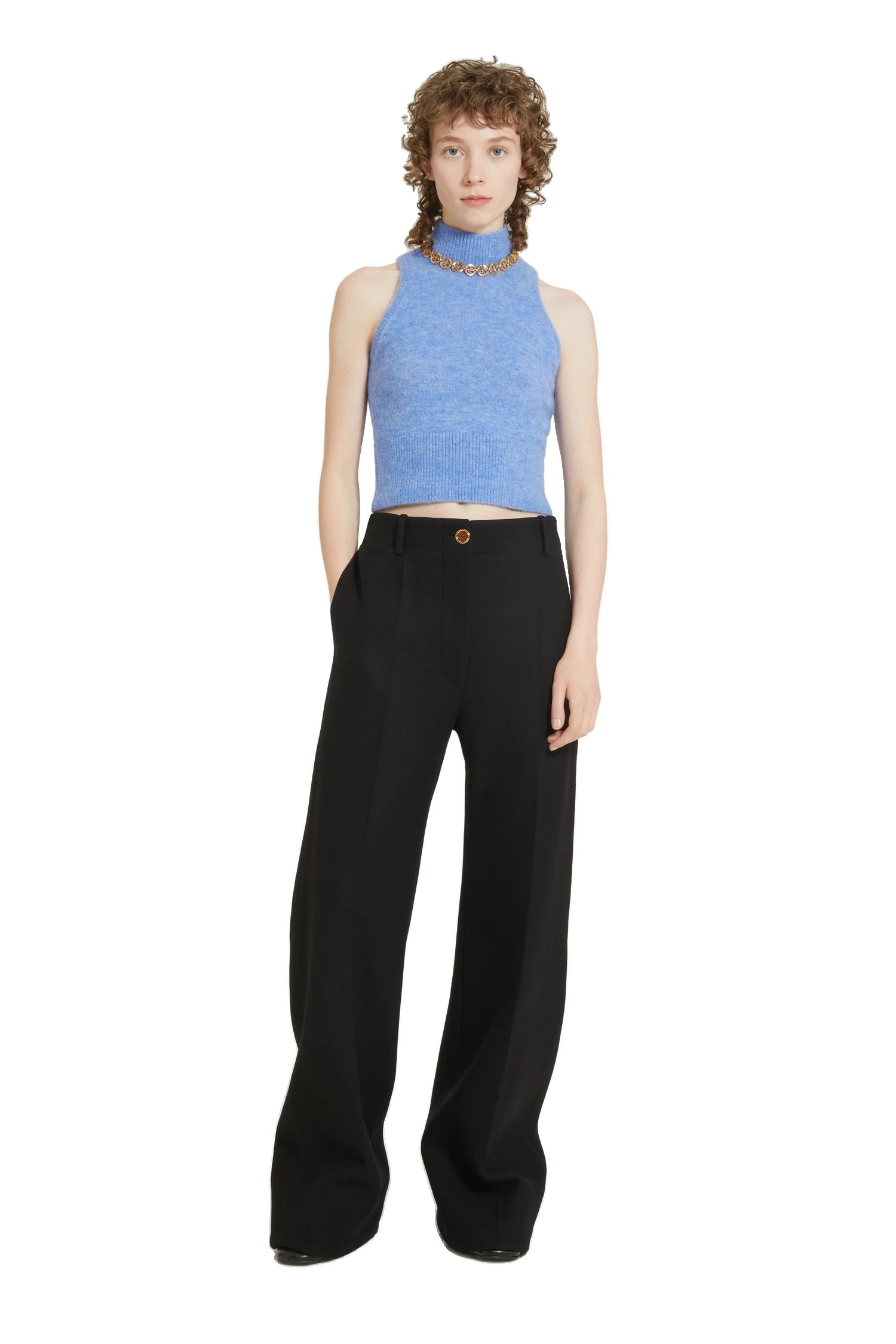 Patou Sleeveless top in Alaska Blue sustainable alpaca blend | Knitwear | Coveti Patou Sleeveless top in Alaska Blue sustainable alpaca blend